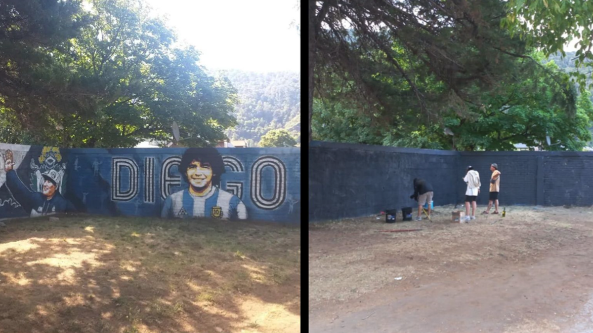 San Martín de los Andes: taparon un mural de Maradona