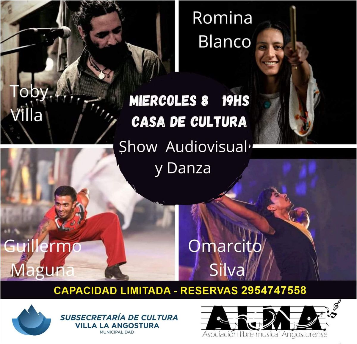 El show de Toby Villa junto a compañeros en la casa de la cultura en Villa La Angostura