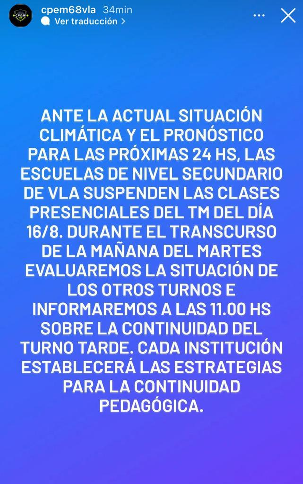 La decisión de las escuelas tras el temporal