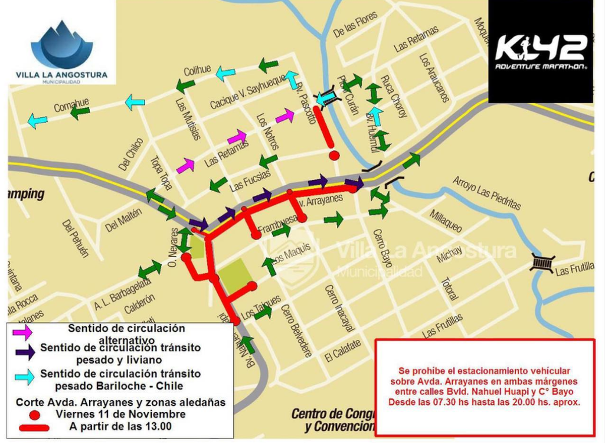Cortes y modificaciones en el tránsito de Villa La Angostura por el K42.